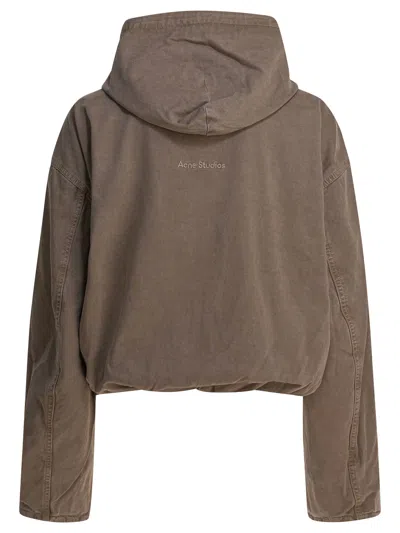 Acne Studios Hooded Long Sleeve Jacket Front Pockets In Brown