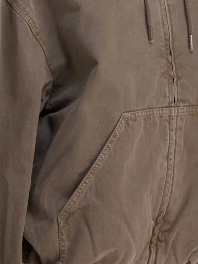 Acne Studios Hooded Long Sleeve Jacket Front Pockets In Brown