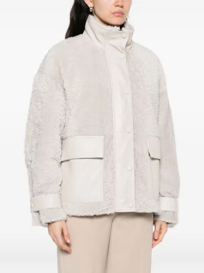 Emporio Armani Textured Leather Jacket High Collar In White