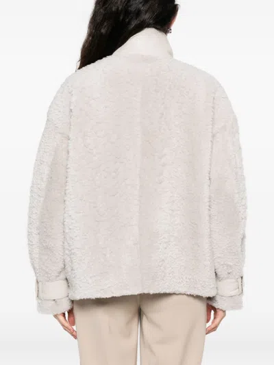 Emporio Armani Textured Leather Jacket High Collar In White
