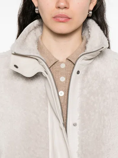 Emporio Armani Textured Leather Jacket High Collar In White
