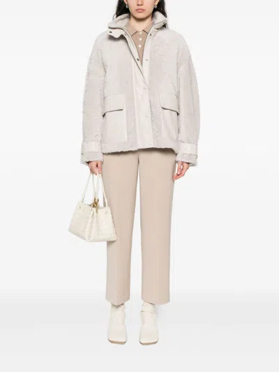 Emporio Armani Textured Leather Jacket High Collar In White