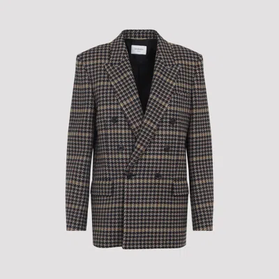 Saint Laurent Houndstooth Double-breasted Blazer In Black