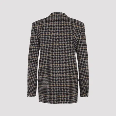 Saint Laurent Houndstooth Double-breasted Blazer In Black