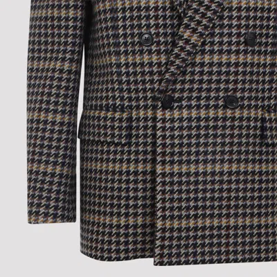 Saint Laurent Houndstooth Double-breasted Blazer In Black