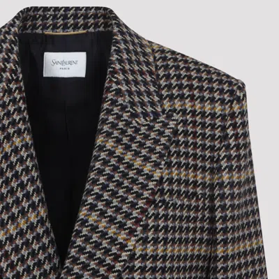 Saint Laurent Houndstooth Double-breasted Blazer In Black