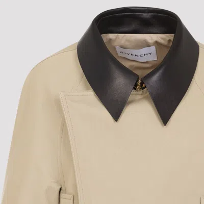 Givenchy Womens Cropped Leather-collar Cotton And Wool-blend Peacoat Beige In Neutral