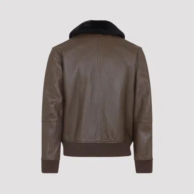 Yves Salomon Lamb Leather Jacket With Black Fur Collar And Flap Pockets In Brown