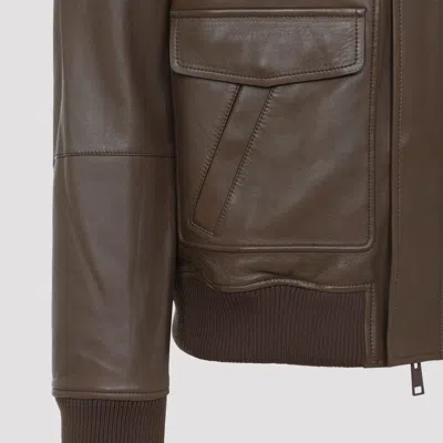 Yves Salomon Lamb Leather Jacket With Black Fur Collar And Flap Pockets In Brown