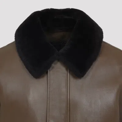 Yves Salomon Lamb Leather Jacket With Black Fur Collar And Flap Pockets In Brown