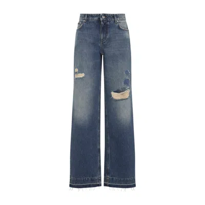 Dolce & Gabbana Wide-leg Distressed Five-pocket Jeans In Blue
