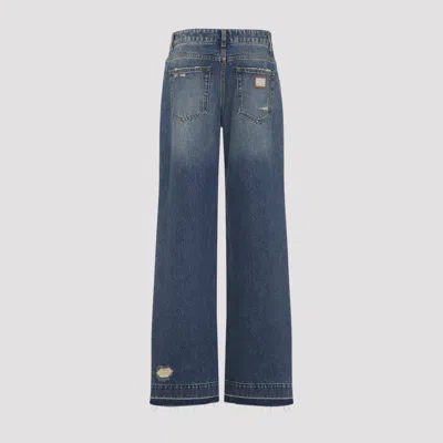 Dolce & Gabbana Wide-leg Distressed Five-pocket Jeans In Blue