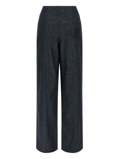 Fendi Light Blue Ff Chambray Pants In Multi