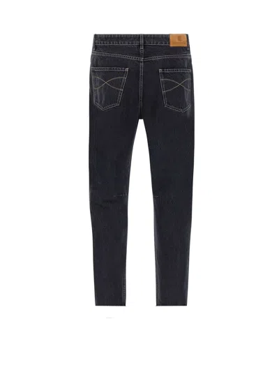 Brunello Cucinelli Rolled Cuff Five-pocket Denim Trousers In Black