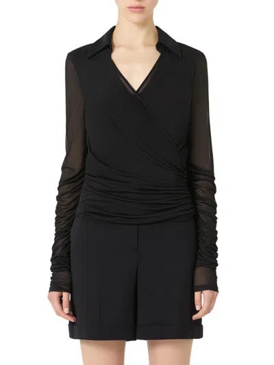 Max Mara Viscose Blouse Sheer Sleeves In Black
