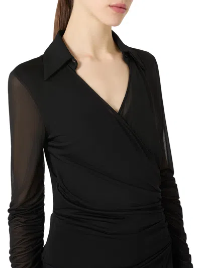 Max Mara Viscose Blouse Sheer Sleeves In Black