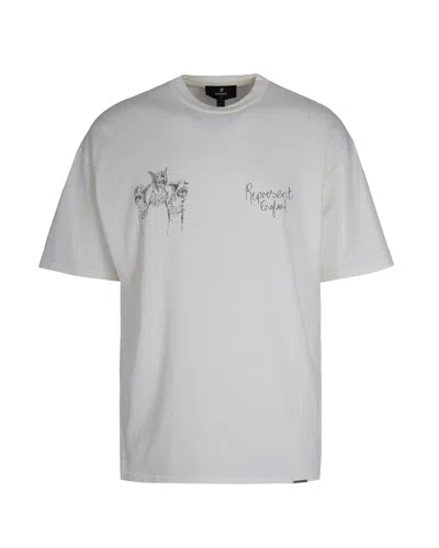 Represent Clothing T-shirt Hand Drawn Thoroughbred Dogs Flat White In Silver