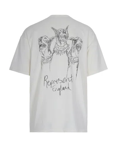 Represent Clothing T-shirt Hand Drawn Thoroughbred Dogs Flat White In Silver
