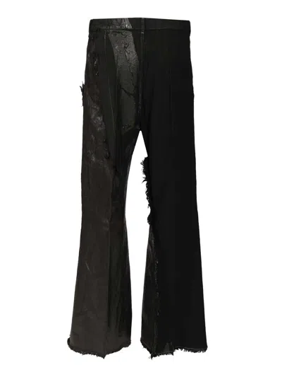 Rick Owens Joris Megacrust Denim And Cotton Tela Trousers Black In Black