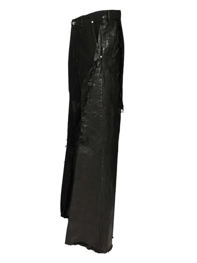 Rick Owens Joris Megacrust Denim And Cotton Tela Trousers Black In Black