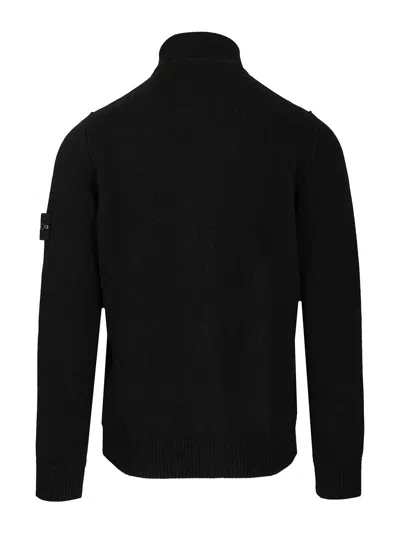 Stone Island Knit Button-up Jumper In Lamb Wool And Nylon Blend Knitwear Black In Black