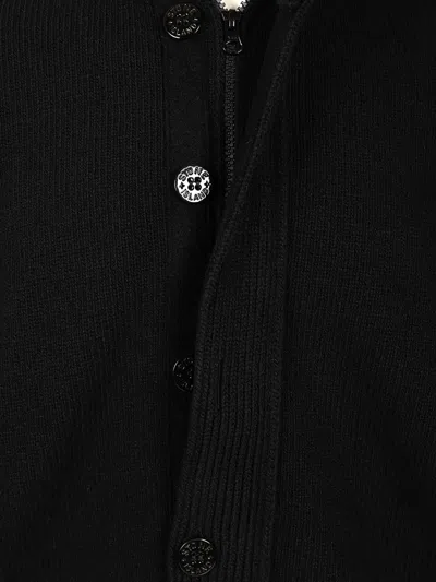 Stone Island Knit Button-up Jumper In Lamb Wool And Nylon Blend Knitwear Black In Black