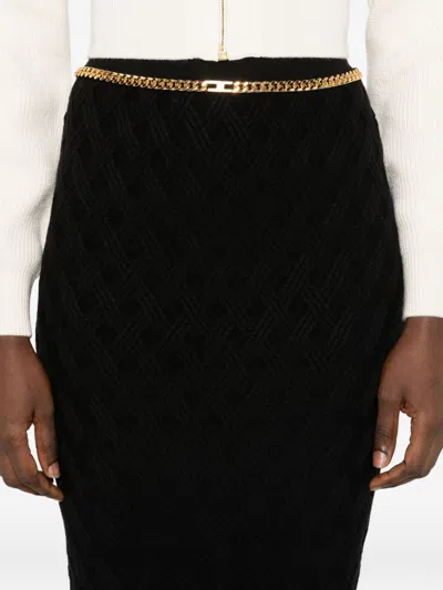 Elisabetta Franchi Chain Embellished Geometric Mid Length Skirt In Black