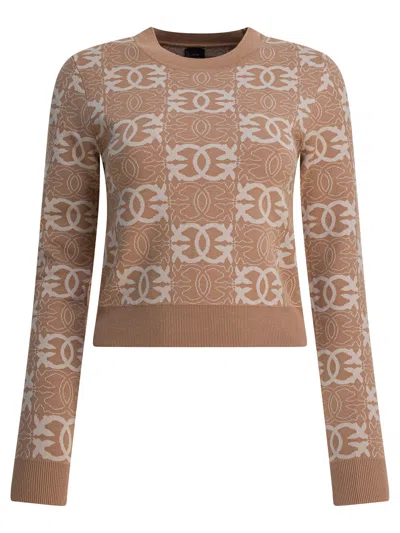 Pinko Jacquard Viscose Blend Crewneck Sweater In Brown