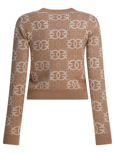 Pinko Jacquard Viscose Blend Crewneck Sweater In Brown