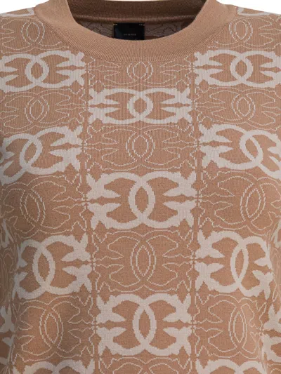 Pinko Jacquard Viscose Blend Crewneck Sweater In Brown
