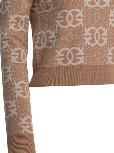 Pinko Jacquard Viscose Blend Crewneck Sweater In Brown
