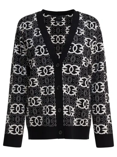 Pinko V-neck Long Sleeve Knit Cardigan Design In Black
