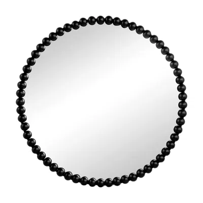 Hivvago Emu 32 Inch Modern Round Wall Mirror, Beaded Black Metal Accent Frame