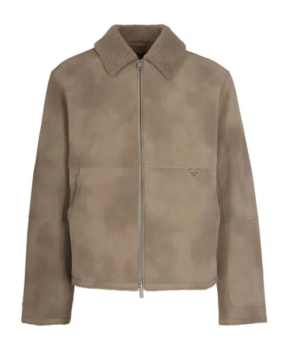 Represent Plush Brown Shearling Jacket With Fur Collar In Brown