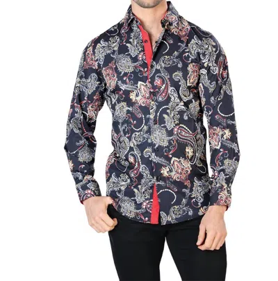 El Senor De Los Cielos Casual Long Sleeve Shirt In Black Paisley In Multi