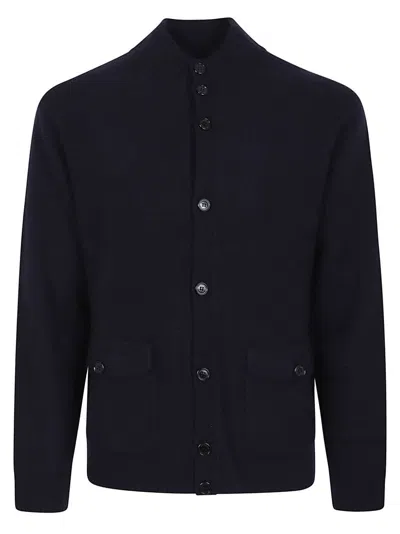 Ballantyne Textured Wool Cardigan With Stand-up Collar In Blue
