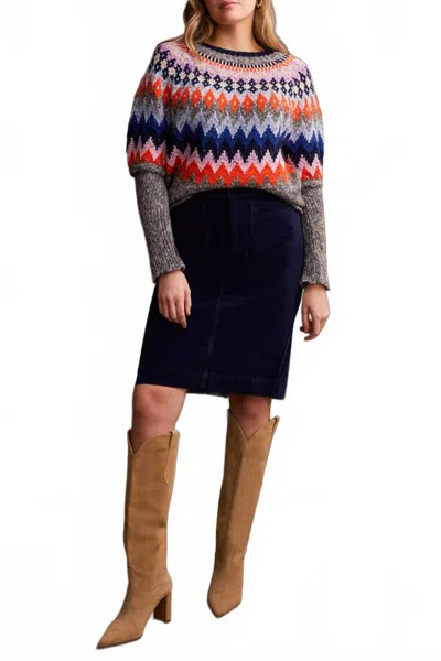 Tribal Long Sleeve Intarsia Sweater In Grey Mix In Multi