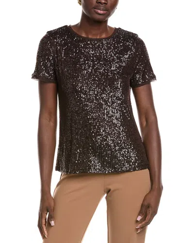 Anne Klein Sequin Mesh T-shirt In Brown