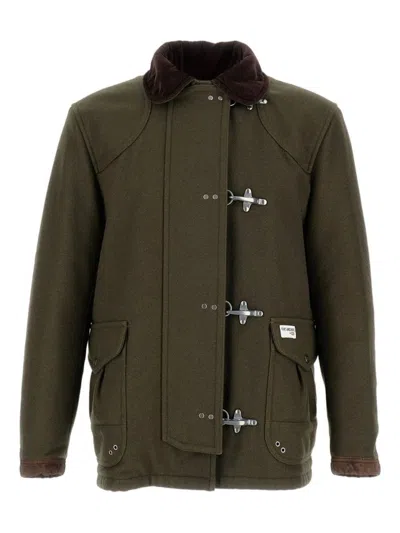 Fay Structured Green Cotton Jacket With Contrasting Collar In Multi