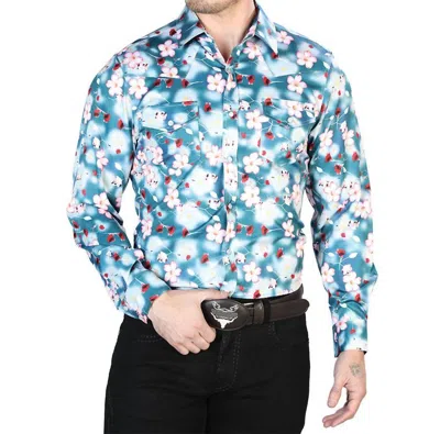 El Senor De Los Cielos Casual Long Sleeve Shirt In Aqua Flowers In Multi