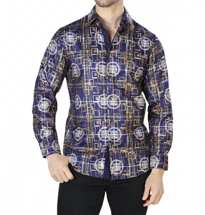 El Senor De Los Cielos Casual Long Sleeve Shirt In Navy/gold In Blue