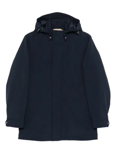 Woolrich Navy Blue Hooded Jacket With Concealed Fastening In Blue