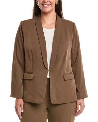 Tahari Asl Brushed Woven One-button Blazer In Brown