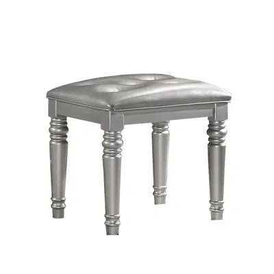 Hivvago Kya 20 Inch Vanity Stool With Tufted Vegan Faux Leather Seat, Glam Silver