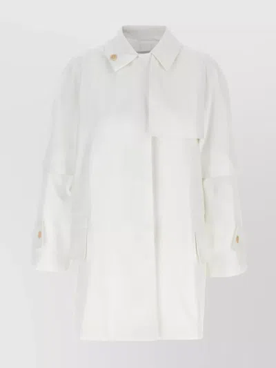 Max Mara Layered Sleeve Coat Featuring Button Detail In White