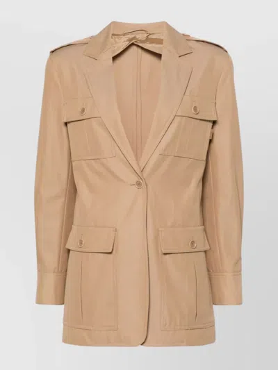 Max Mara Belted Jacket With Epaulettes And Pockets In Neutral