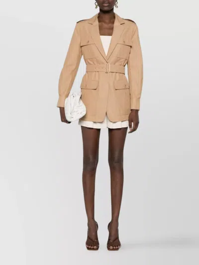 Max Mara Belted Jacket With Epaulettes And Pockets In Neutral
