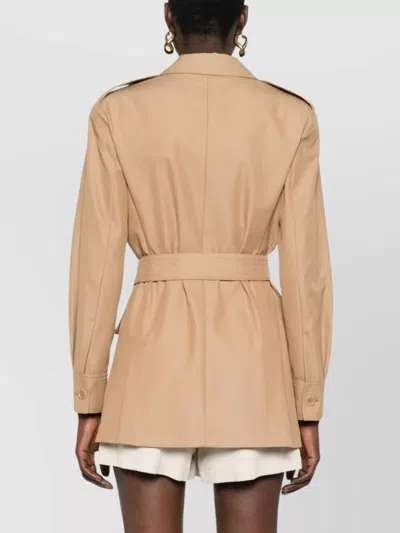 Max Mara Belted Jacket With Epaulettes And Pockets In Neutral