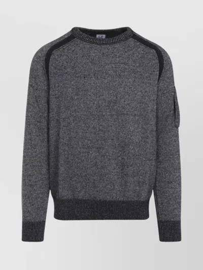 C.p. Company Textured Knit Sweater With Circular Lens Pocket In Gray