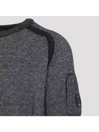 C.p. Company Textured Knit Sweater With Circular Lens Pocket In Gray